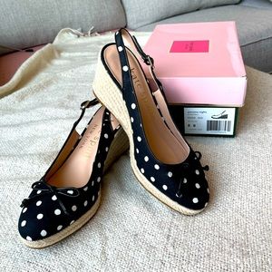 Kate Spade Women Wedge Heel Slingback Espadrilles Panama Nights Black Cream